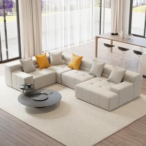 L-Shaped Modern Off White Velvet Modular Sectional Sofa with Chaise