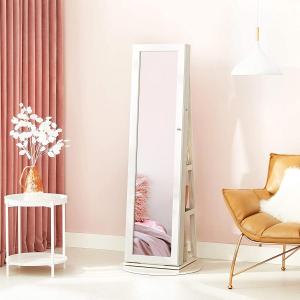 AH Furniture Full Length Lockable Mirror Jewelry Cabinet 360° Swivel